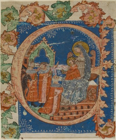De vises tillbedjan i ett historiserat initialt "E" från en körbok av Unknown artist