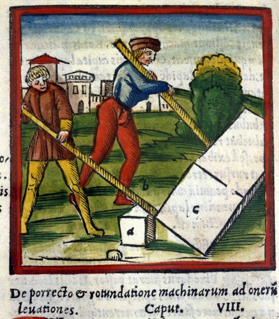 Arkimedesspaken (287 f.Kr. - 212 f.Kr.) i De architectura de Vitruva. 1630. Trivulziana, Milano. av Unknown artist