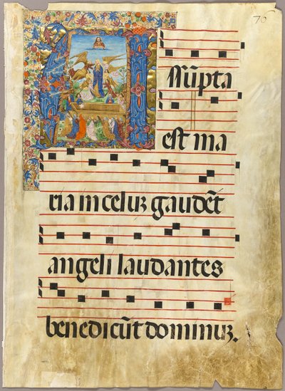 Jungfru Marie himmelsfärd i en historiserad initial från en gradvis av Unknown artist