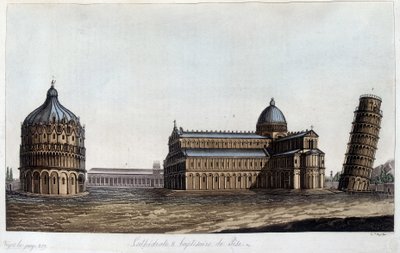 Baptisteren, kupolen och tornet i Pisa, Italien. av Unknown artist