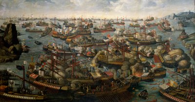 Slaget vid Lepanto, 7 oktober 1571, slutet av 1500-talet (olja på duk) av Unknown artist