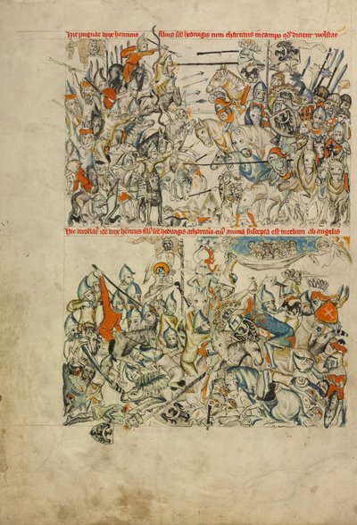 Slaget vid Liegnitz; halshuggningen av Heinrich och hans själ bärs av änglar till himlen av Unknown artist