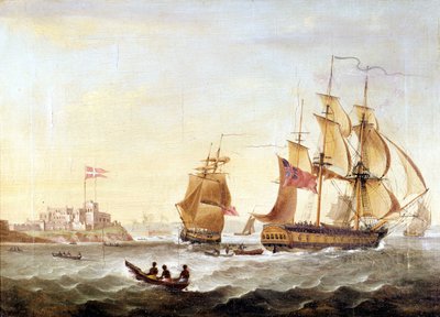 Den danska basen Cristianborg byggdes 1659 längs Guinees kust, centrum för trafiknegern. av Unknown artist