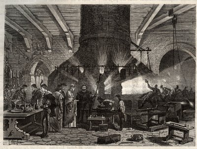 Dogen av Venedig besöker glasbruket i Murano - Dogen från Venedig besöker glasbruket i Murano - gravyr i 