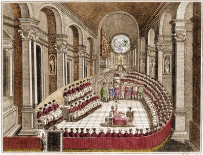 Ekumeniska rådet i Trent. Konciliet i Trent är det 19:e kumeniska rådet som erkänns av den romersk-katolska kyrkan. Han tillkallades av påven Paulus III 1542, som svar på förfrågningar från Martin Luther inom ramen för den protestantiska reformen. Sv av Unknown artist