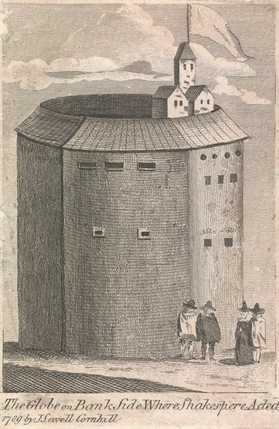 The Globe on Bank Side där Shakespeare agerade (publicerad av J. Serrell); sida 10 (volym två) av Unknown artist