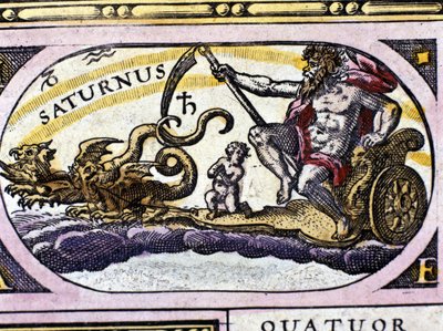 Guden Saturnus (Cronos) på en tank som dras av två drakar. av Unknown artist