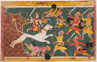 Gudinnan förintar demonen Raktabija, från en Devi-Mahatmya av Unknown artist