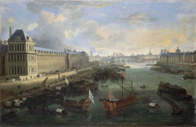 Louvrens Grande Galerie, Pont-Neuf, Cité, Collège des Quatres-Nations, ca 1670 På Seine, den kungliga galären, mellan 1670 och 1685 (olja på duk) av Unknown artist