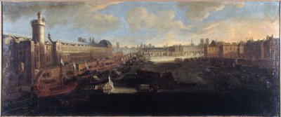 Louvrens Grande Galerie, med Porte Neuve, Pont-Neuf, Cité, Collège des Quatres-Nations under uppförande och Quai Malaquais, cirka 1665, vid Seine den kungliga galären, nuvarande 1:a och 6:e arrondissementen, mellan 1660 och av Unknown artist