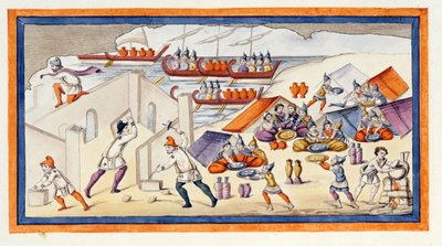 Grekerna började gräva ett bålverk för att skydda sina baracker och skepp. Iliaden. Sång VII. Gravyr från slutet av 1700-talet. av Unknown artist