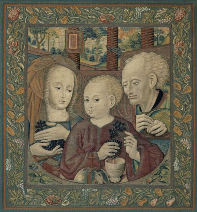 Den heliga familjen med Kristusbarnet som pressar eukaristins vin av Unknown artist