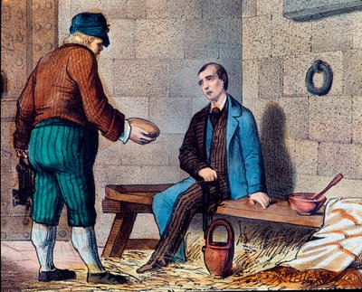 Den italienske patrioten Silvio Pellico (1798-1854), anklagar för karbonarism (carbonari) och omsluter fästningen Spielberg (Spilberk) i Mährens litografi på 1800-talet av Unknown artist