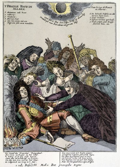 Kungen svimmade och hovmännen omringade honom, sörjde: hån mot Ludvig XIV:s slag i Nederländerna och Italien 1706 av Unknown artist