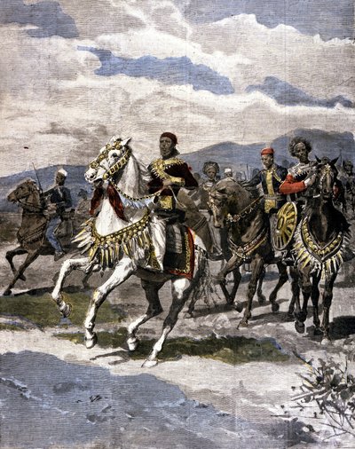 Kungen av Etiopien Menelik II (1844 - 1913). Sjuk. av den italienska pressen. av Unknown artist