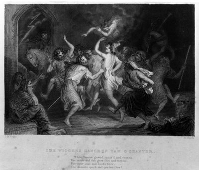 The Legend of Cutty Sark efter Robert Burns dikt: häxornas dans. Gravyr av 1800-talet av Unknown artist
