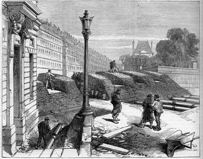 Pariskommunen 1871. Barricade des federes (communards) i hörnet av Rue de Rivoli och Place de la Concorde. av Unknown artist