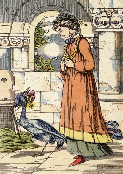 Prinsessan och den blå fågeln - illustration av berättelsen "Den blå fågeln"" av Unknown artist