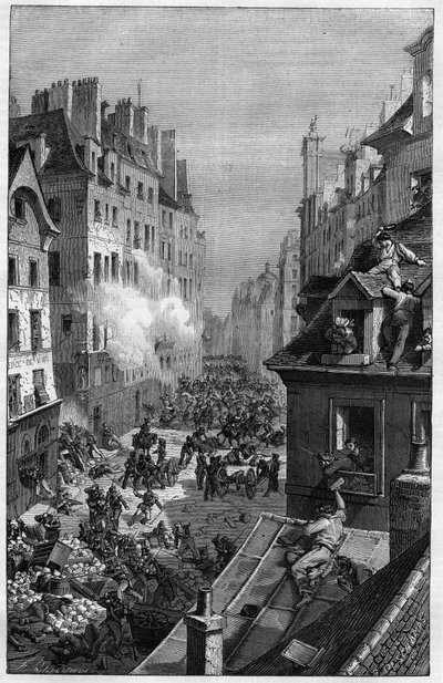 Revolutionen 1830. Strid i faubourg Saint-Antoine. av Unknown artist