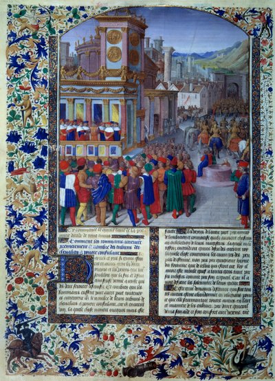 Romarna förbereder sätet för Veies 396 f.Kr. Miniatyr från "" Histoire romaine" (Ad urbe condita) av Tite Live (59 f.Kr.-17 e.Kr.) (Titus Livius), översatt av Pierre Bessuire 1450-1500 Paris, BN av Unknown artist