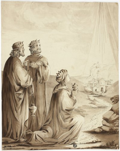 De tre vise männen pekar på Betlehemsstjärnan av Unknown artist