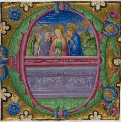 De tre Maria vid graven i ett historiserat initialt "E" från en körbok av Unknown artist
