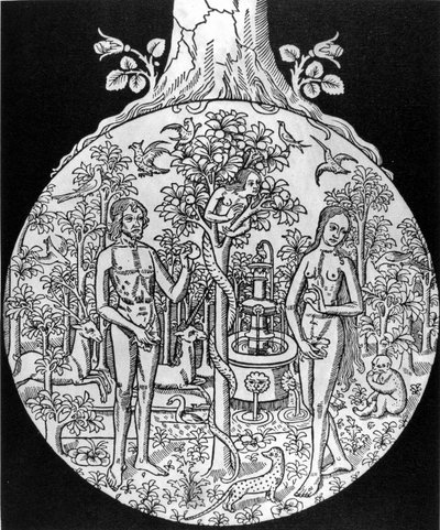 Vetenskapens träd (Adam och Eva i paradiset) - gravyr, deb. 1500-talet, i "" L