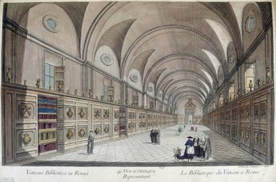 Vatikanens Bibliotheque (Apostolic Bibliotheque) i Rom, gravyr av Unknown artist