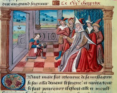Den venetianske navigatören Marco Polo (1254-1324) framför den store Qubilai (Kubilai Khan, förste kejsare av den mongoliska Yuan-dynastin (1215-1294). världen", "" The Million") av Marco Polo (1254) av Unknown artist
