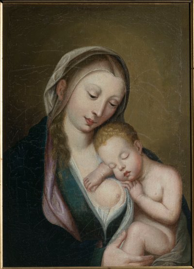 Jungfrun och barnet sover på hennes axel. 1700-talet (olja på duk) av Unknown artist