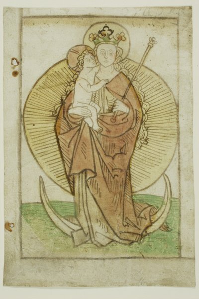 Jungfru Maria och barnet med krona och spira på en halvmåne av Unknown artist