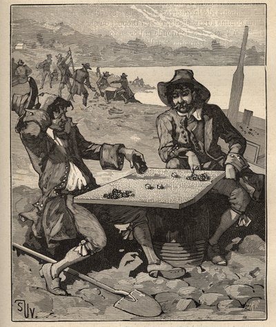 The art of lapidary: uppfinnare av Brasiliens diamantgruvor i början av 1700-talet. Guldsökare leker med kristaller som marker utan att veta att de är riktiga diamanter. Gravyr från 1885 i "" Les arts et metiers illustres"" av Adolphe av Unknown artist