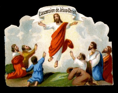 Kristi himmelsfärd till Olivträdgården inför apostlarna. Kromolitografi av 1800-talet. av Unknown artist