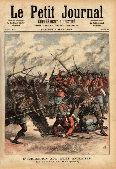 Slaget vid Manipur (eller Manipur) (nordöst om Indien), från 24 till 26 april 1891, där brittiska kolonialstyrkor och rebeller från Maharajah Kullachandra Singh (död i exil 1934), på tronen sedan 1890, misshandlade sin bror Surchandra Singh (regne 1886- av Unknown artist