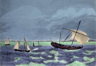 Fångst av en dhow (arabbåt) negrier längs den madagaskiska kusten. av Unknown artist
