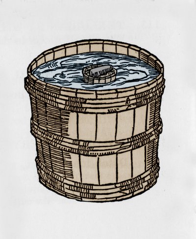 Komsolen i sin äldsta form flyter på vattenytan. Illustration från en avhandling om magnetism av J. Taisnier av Unknown artist