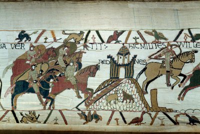 Erövringen av Bretagne av hertigen av Normandie Vilhelm Erövraren (1027-1087): tillfångatagandet av Rennes Detalj av gobelängen av Bayeux eller broderi av drottning Mathilde av Unknown artist