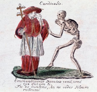 Dödsdansen, kardinalen och ett skelett (Tryck) av Unknown artist