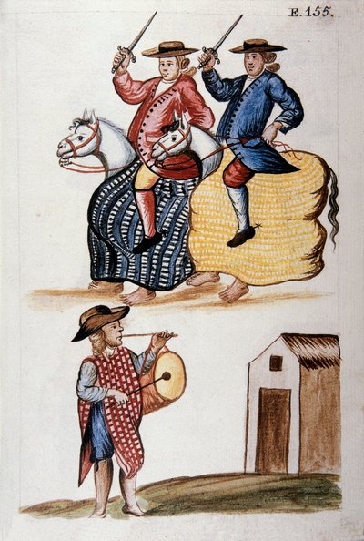 The Dance of the Little Horse, från boken "Trujillo del Peru" eller "Codex Martinez Companion", av Baltazar Martinez Companion och Bujanda, biskop av Trujillo (1782-1785) av Unknown artist