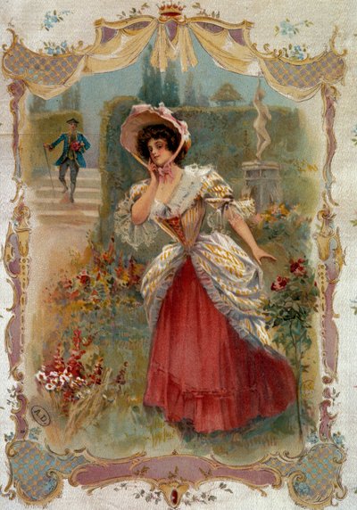 Dejten En ung kvinna väntar på sin fästman. Litografi av 1800-talets Paris, Dekorativ konst av Unknown artist