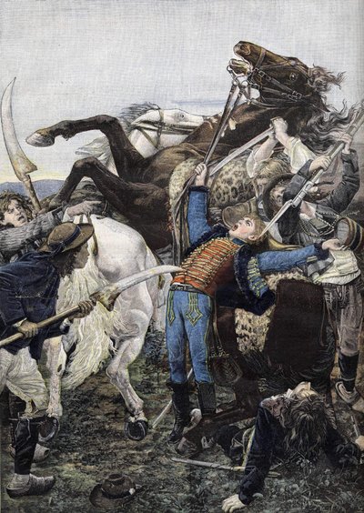 Joseph Baras död (1779-1793), trummis i de republikanska trupperna och troligen dödad av tjuvar. Gravyr från 1894 av Unknown artist