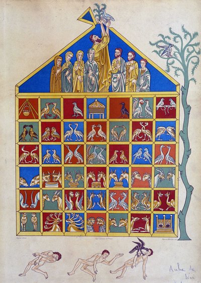 Duvan med en olivkvist ansluter sig till Noes ark - efter miniatyr av Unknown artist