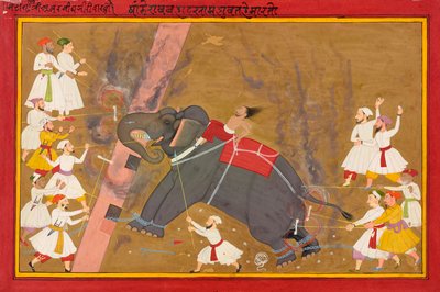 Elefanten Khanderao Bahadur dödar Sham Mahavat av Unknown artist