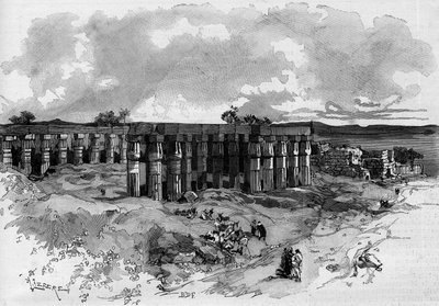 Utgrävningarna av Luxor i Egypten, ledda av Gaston Maspero (1846-1916) fransk egyptolog. Gravyr i ""The Illustrous World"" 1885 av Unknown artist