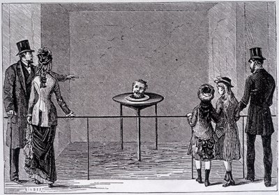 Upplevelsen av Robert Houdins "decapite parlant" - gravyr, sent 1800-tal av Unknown artist