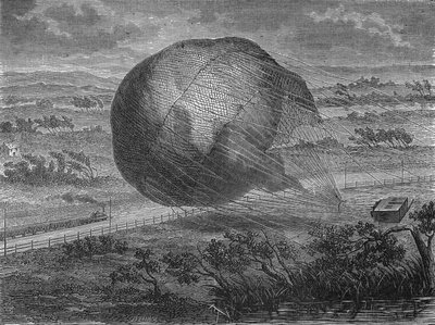 Bollens fall "" The Giant"" på Hannovers slätter 1863 med ombord: Jules och Louis Godard, Felix Nadar, hans fru, Fernand Montgolfier och Thirion. I” Album de la Science”, Éditions Jouvet av Unknown artist