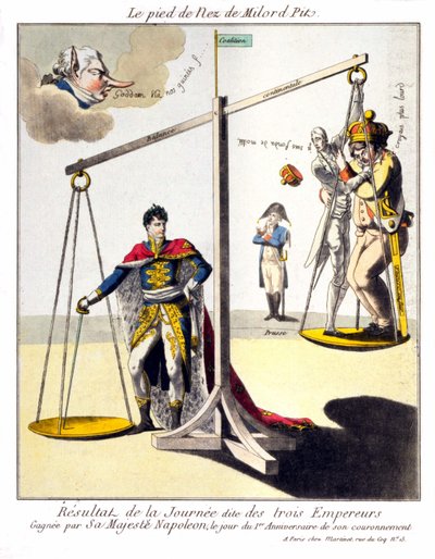 The Foot of the Nose of Milord Pit - Resultatet av den så kallade Day of the Three Emperors - Vann av Hans Majestät Napoleon, på dagen för 1-årsdagen av hans kröning. Tecknad film om Napoleon I och den tredje koalitionen (Storbritannien representerad av Wi av Unknown artist