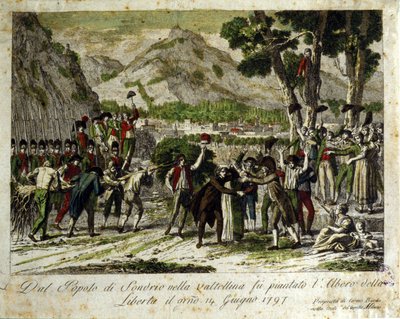 Invånarna i Sondrio de la Valtellina planterar Libertes träd, en symbol för segern över den gamla regimen. 14/06/1797. Gravyr. av Unknown artist
