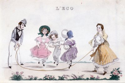 Hopprepet, grupp barn av borgerligheten som leker. 1830 av Unknown artist