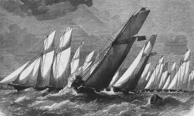 Den oceaniska kapplöpningen av Royal Victoria Yacht Club 1868 - gravyr, Bibl. des Arts deco. av Unknown artist